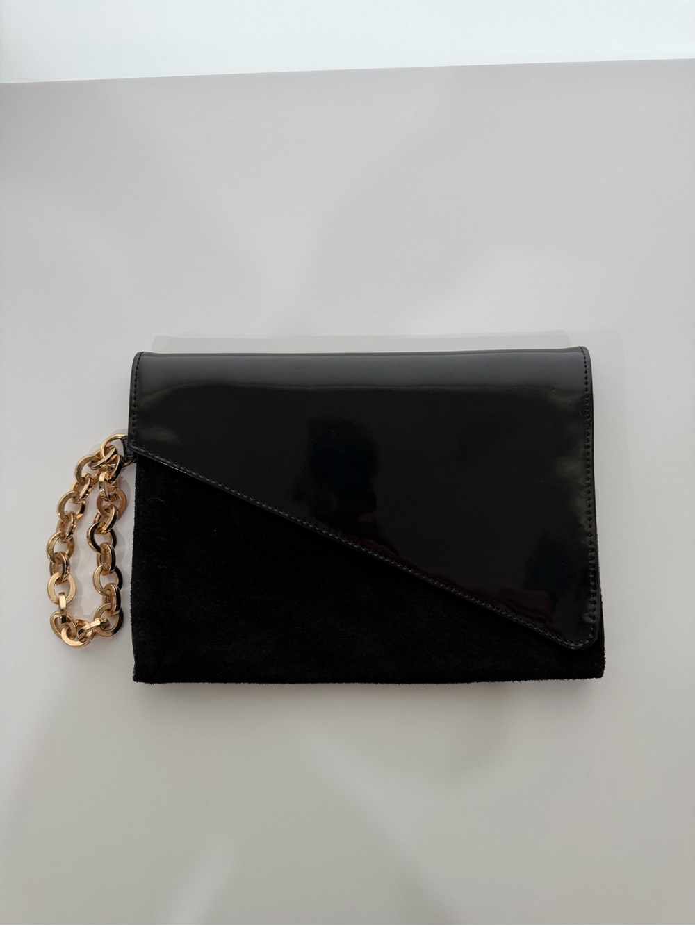 Arden B Black Patent & Suede Chain Wristlet